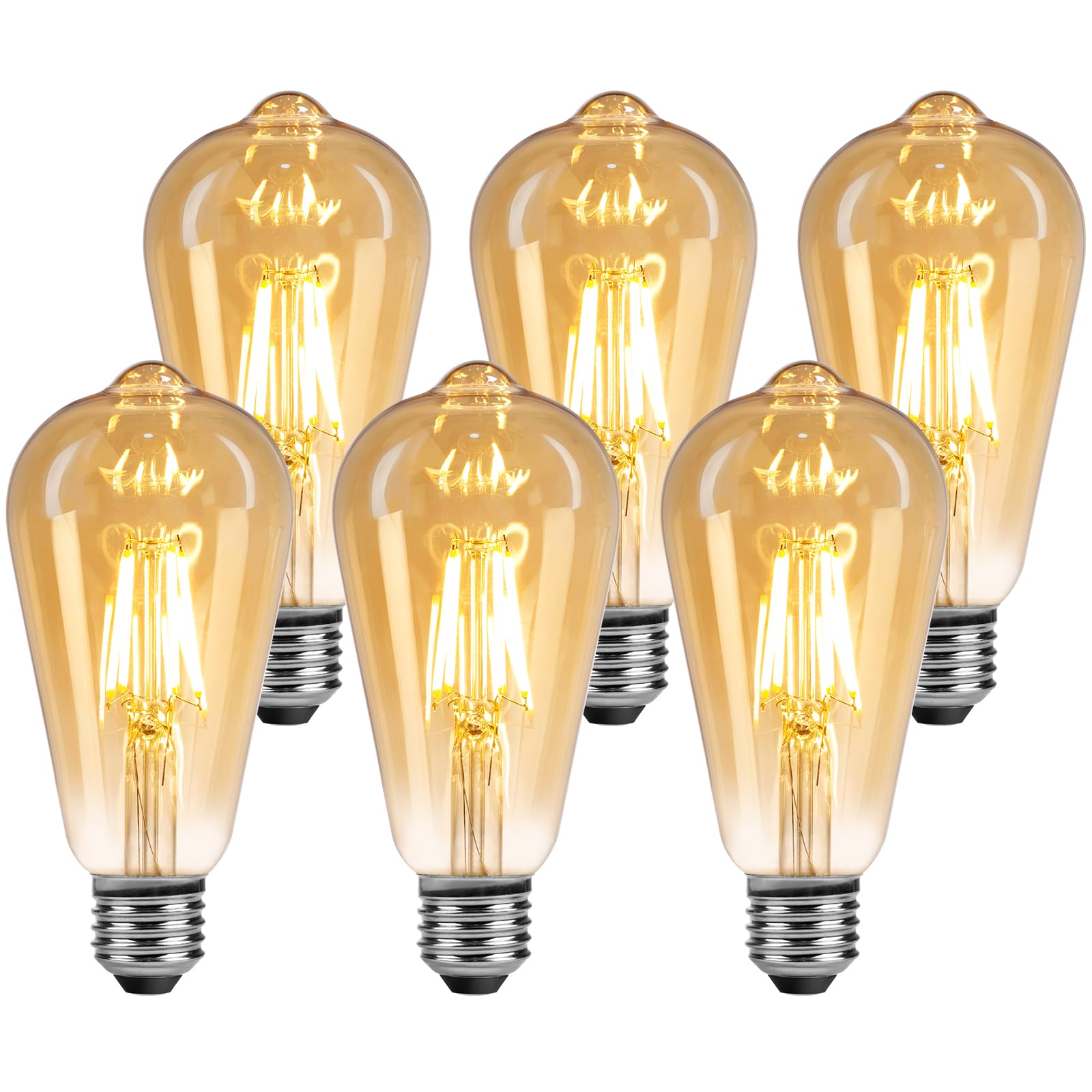 Lepro E27 LED Vintage Glühbirne, 4.8Watt 470 Lumen Birne, Ersetzt 40W ST64 Retro Lampe, 2500Kelvin Warmweiß E27 Retro Beleuchtung, 360° Led Filament, 6er Stück