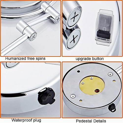 Miniatura 6 de BhjKL Espejo de baño de maquillaje iluminado con luz LED de 8 pulgadas, espejo de tocador de doble cara con aumento, rotación de 360, espejo