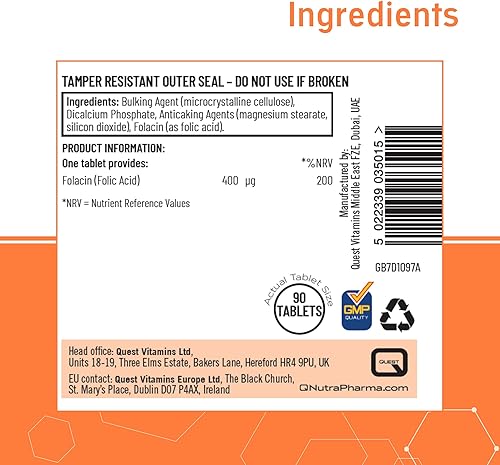 Miniatura 7 de Quest Ácido fólico 400Mcg - 90 Tabletas
