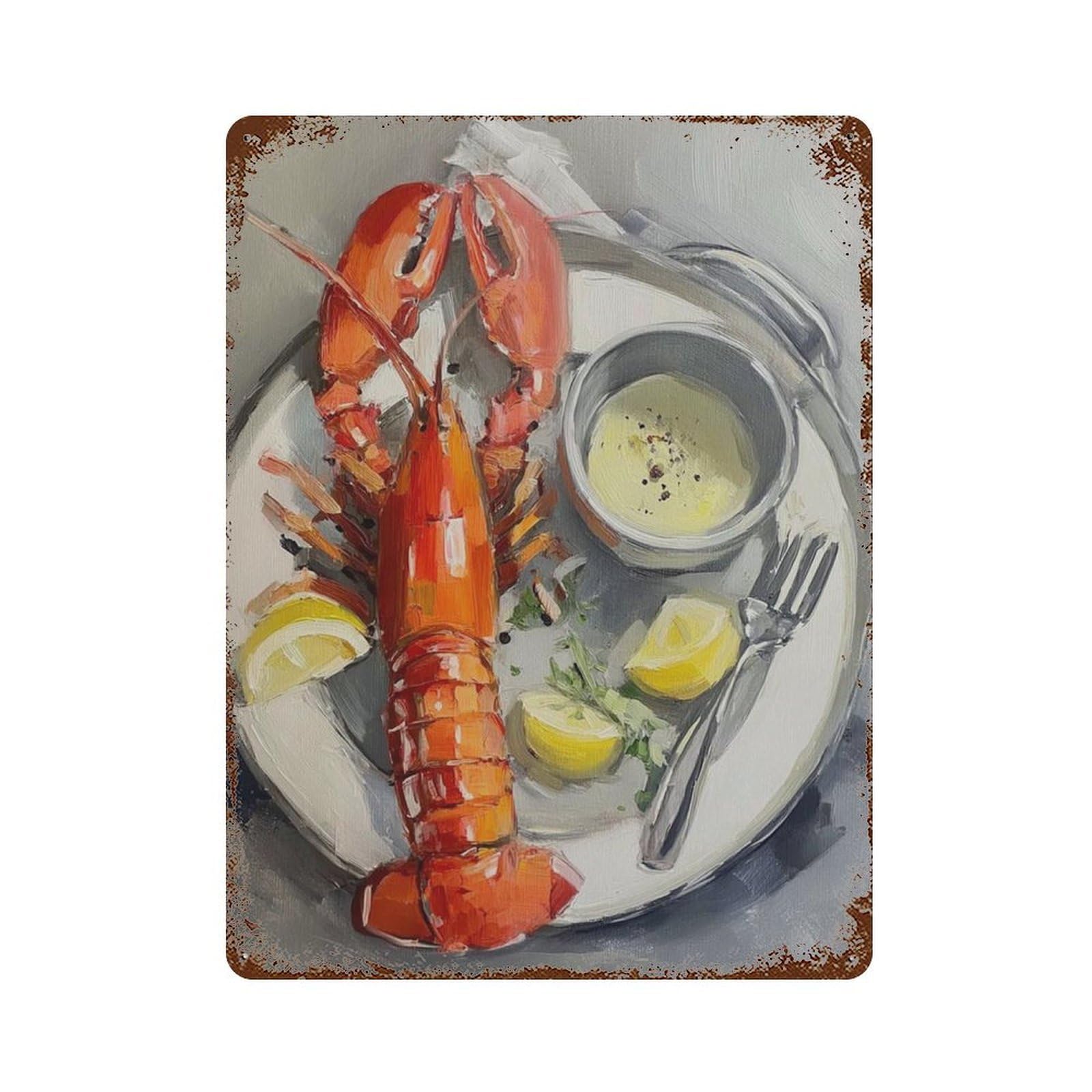 xiaoxiaoshen Lobster Kitchen Seafood Dining Rustic Coastal Food Nautical Restaurant Work Wall Decor Art Metal Tin Poster Modern Home Decor Art Home Bar Shop Decorations Vintage Sign 40x30cm
