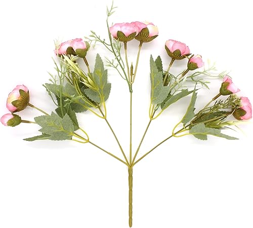Miniatura 6 de aufuwa Mini peonías artificiales de seda falsas, ramo de flores de peonías de seda, centros de mesa para mesas, hogar, oficina, boda, decoración de