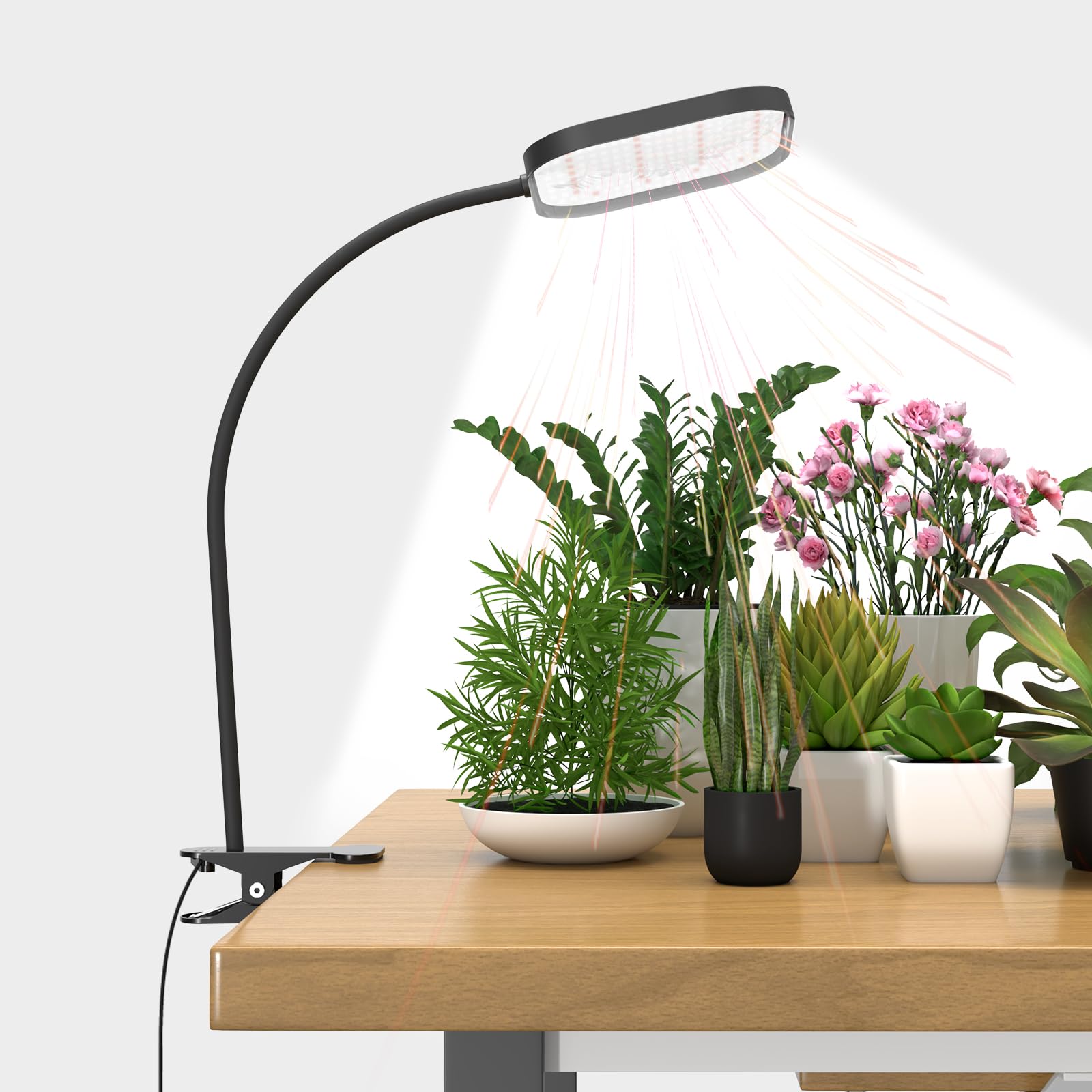 Mojimdo 24W 336 LED Full Spectrum Grow Lamp, 5 poziomów jasności, automatyczny timer, wodoodporna i elastyczna do uprawy roślin w pomieszczeniach, hydroponika (w zestawie adapter)