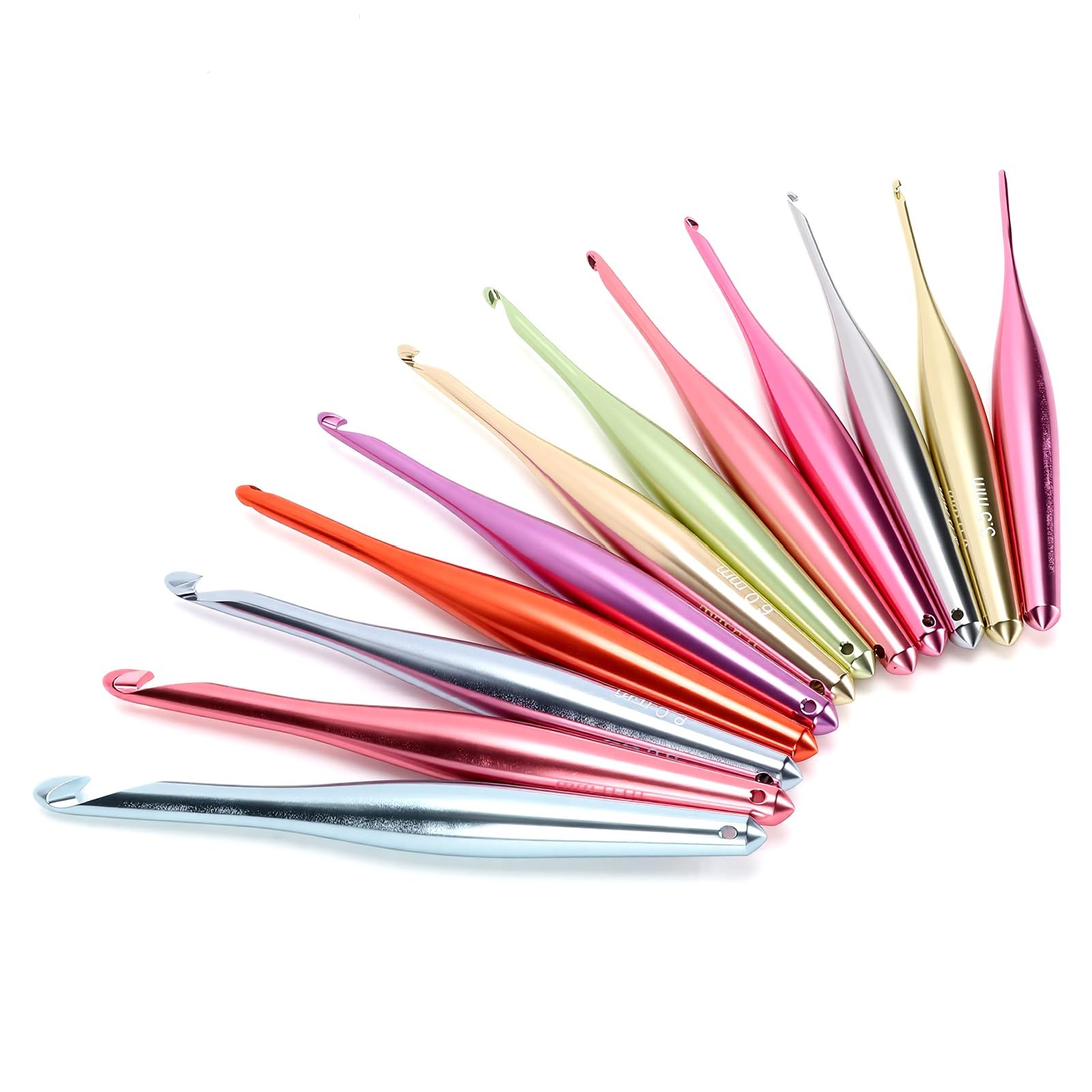 Rengue Juego de Agujas de Ganchillo de 12 Tamaños, Aluminio de 3,0 a 10 Mm con Estuche de Viaje Kit de Agujas de Ganchillo Ergonómicas Codificadas por Colores Puntas Lisas para Mantas Bufandas