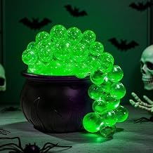 Halloween Decorations - DIY Large Witches Cauldron with Lights - Black Plastic Candy Bowl Decor, Spooky Vintage Halloween Decor for Home Kitchen Room Party Table Green