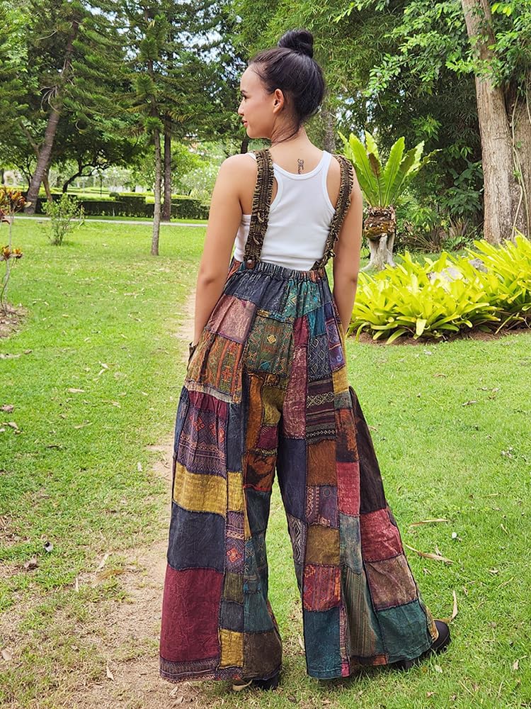 Patchwork Jeans Overall Jumpsuit Jumper Hippie Hose Latzhose für Damen