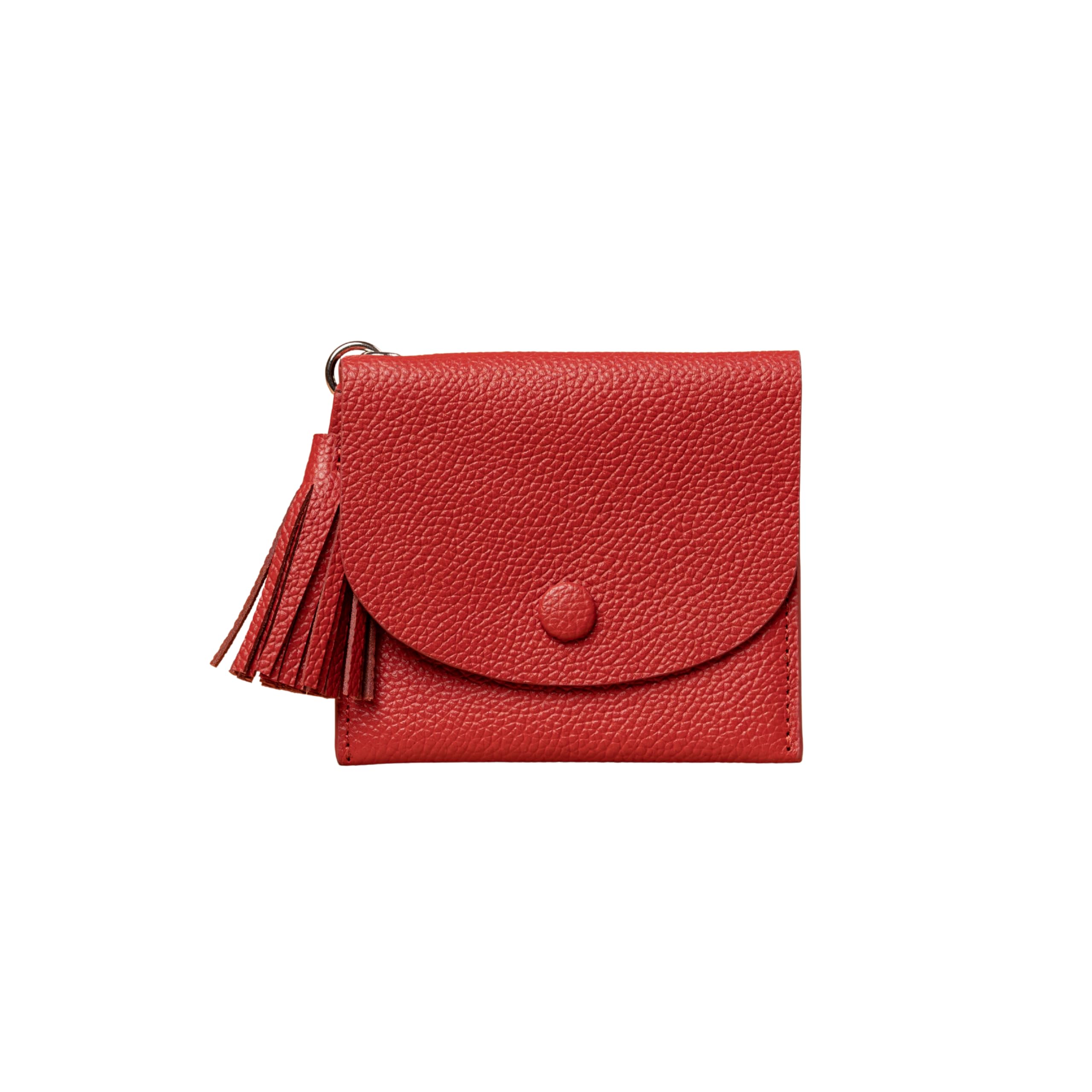 Genuine Leather Mini Zip Wallet with Tassel for Women Small Coin Purse Card Holder Cash Wallet Compact Everyday Wallet (Red)-image-21