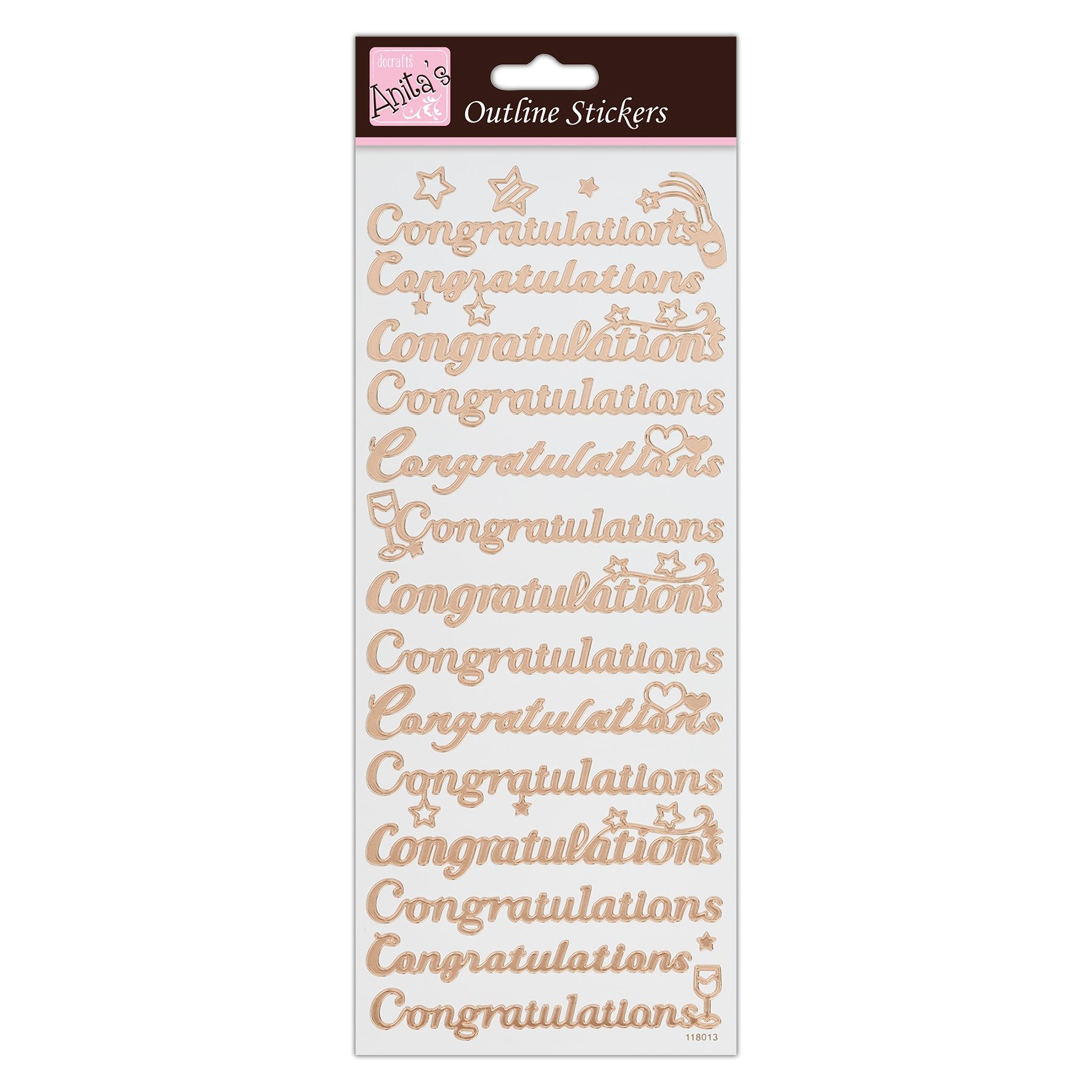 Anitas Outline Stickers, Congratulations, Rose Gold on White, For Scrapbooking, Card Making, Kids Play, Homework, Art, Craft, Embelish, Decorative, Paper, Card, Glass, Metal, Plastic, Foam