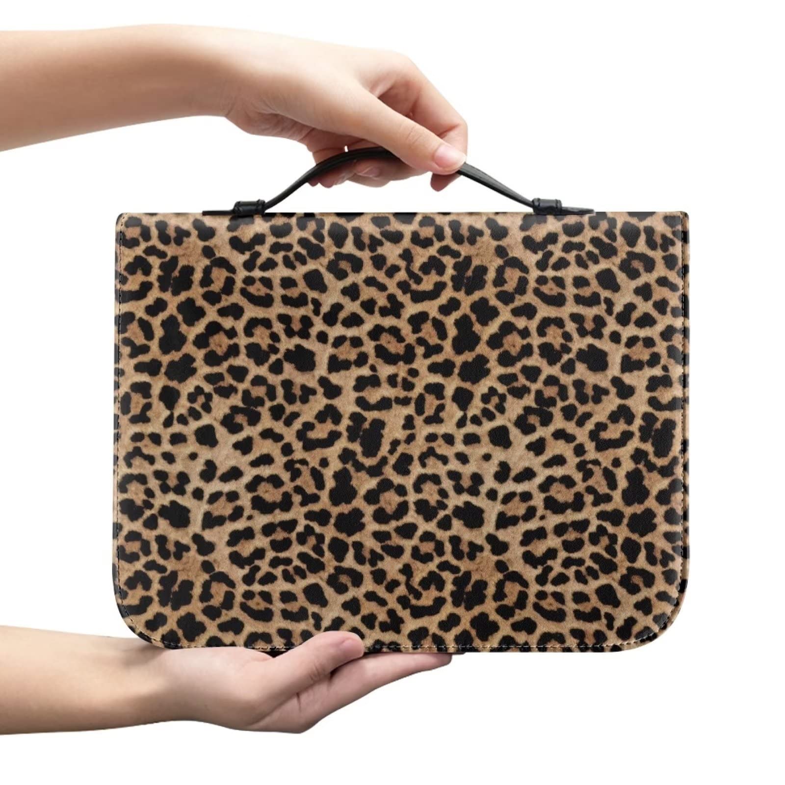 SEANATIVE Cheetah Leopard Print Bible Cover Study Bible Case Carrying Bag PU Leather Bible Holder Accessories for Women,Large Size