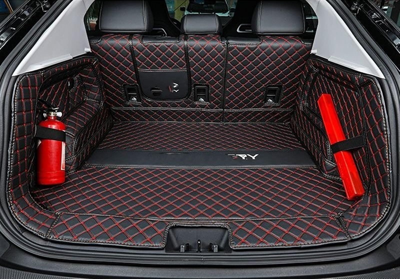Auto Tappetino Bagagliaio per Audi Q5 (FY) 2017-2025 (with Net Bags on Both Sides), Antiscivolo Auto Vasca Baule Tappeto Vasca Baule Protezione,Black