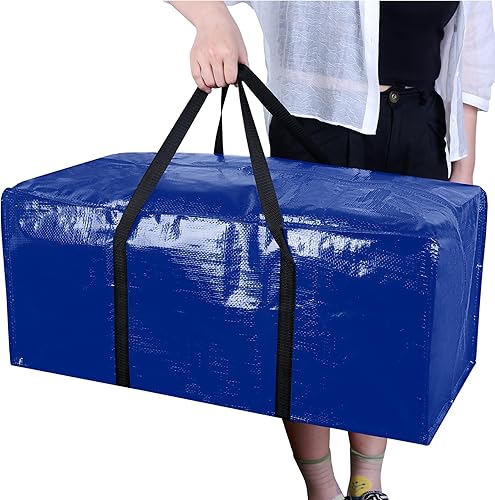 Miniatura 2 de Paquete de 2 bolsas de mudanza extragrandes azules con cremalleras y asas de transporte, bolsa de almacenamiento resistente para almacenamiento en