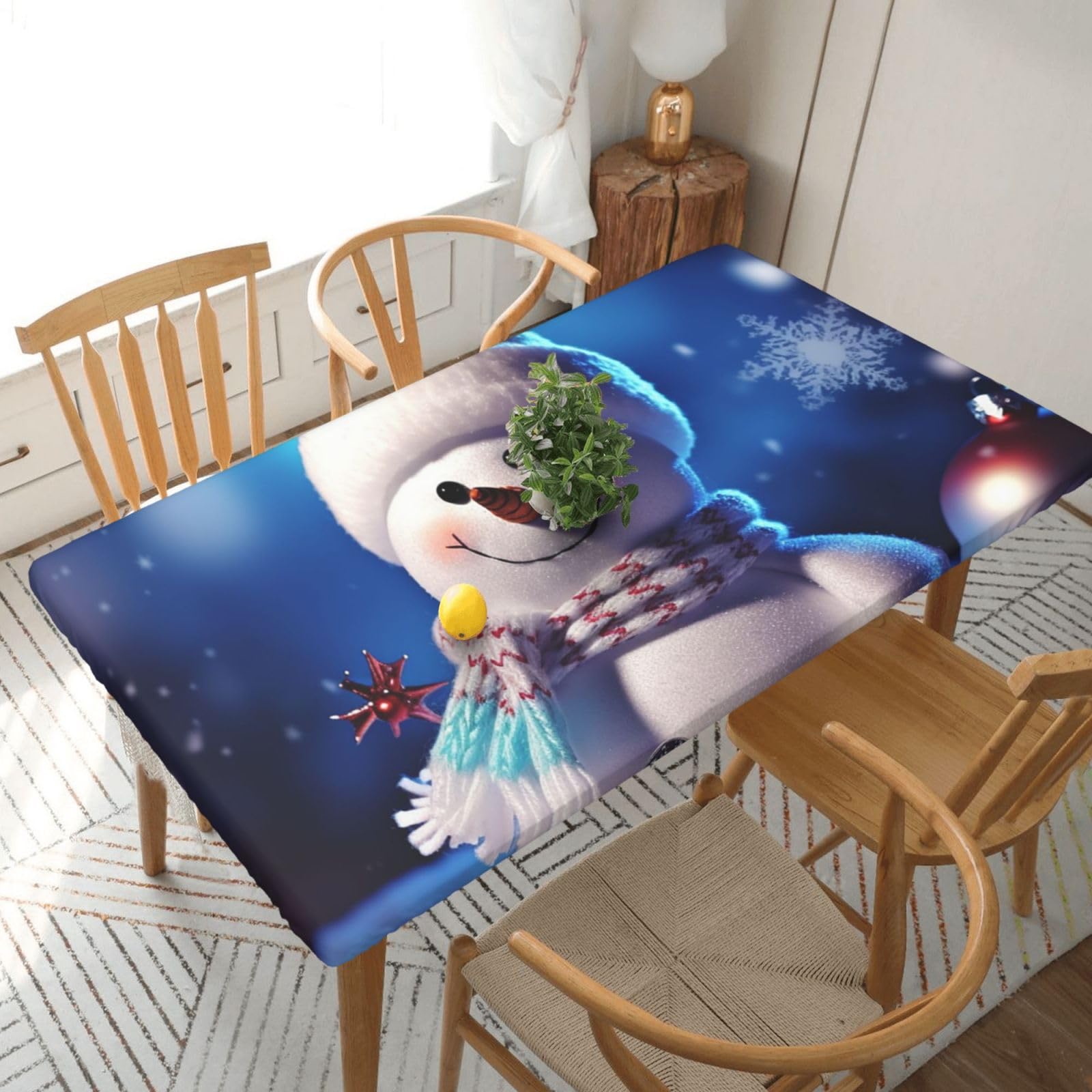 Fodpand Black Merry Christmas Snowman Spandex Fitted Tablecloth For 5 Foot Rectangle Tables,Waterproof Picnic Table Cover Stretch Table Cloth Washable Table Protector For Picnic, Camping, Outdoor