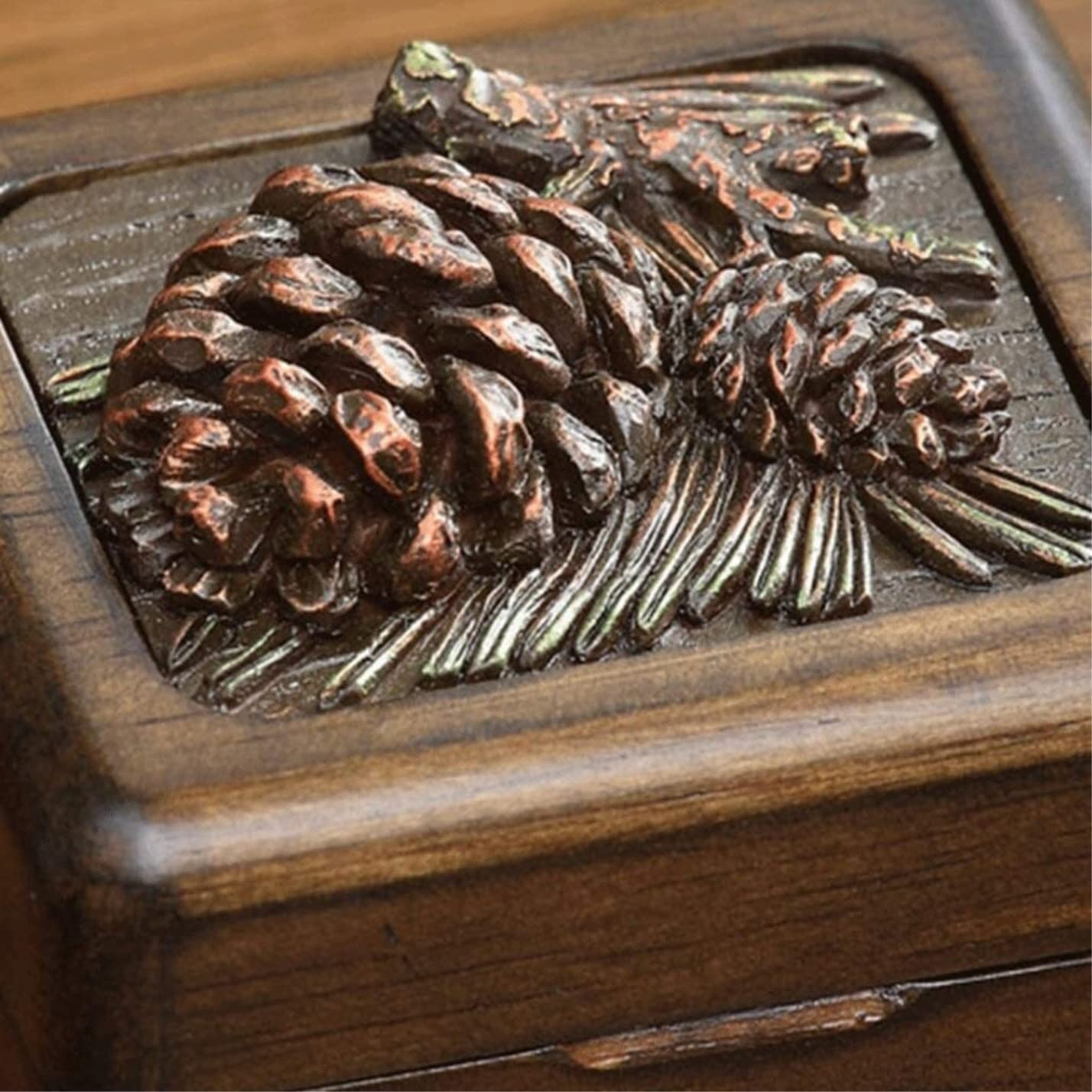 Caja De Musica Caja Musical Caja De Música Grabada De Madera Maciza, Caja De Música Portátil con Conos De Pino Tallados para Navidad, Vacaciones, Cumpleaños Caja Musical Navidad