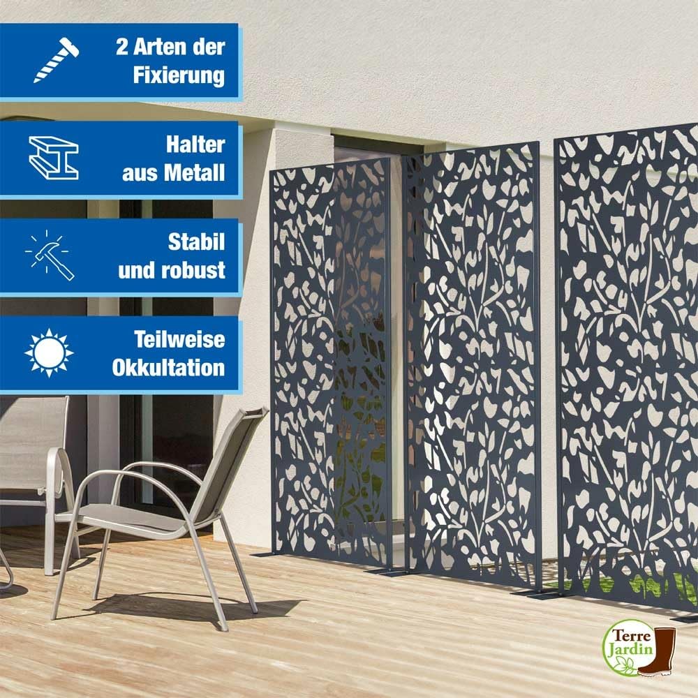 TERRE JARDIN - Panneau Décoratif Extérieur, 160 x 60 cm, en Métal - Claustra Décoratif Jardin, Terrasse, Balcon, Motif Végétal, Floral - Panneau Occultant, Brise Vue, Idéal Plantes Grimpantes