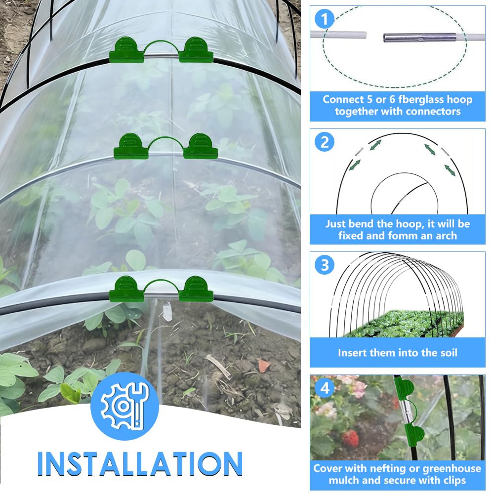 Arcos para Invernadero, 30 Piezas Neumáticos de Invernadero, Túnel para Plantas, Aros de Soporte de Jardin con Pinchos y Clips, para Cultivar Túneles, para Protección de Plantas