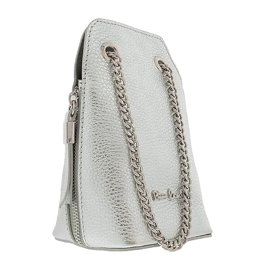 Pierre Cardin Silver Leather Curved Structured Chain Crossbody Bag for womens