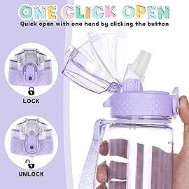 OLDLEY 17oz Kids Water Bottle for school Girls Boys, Motivational Water Bottles With Silicone Straw, Leak-Proof Tritan BPA-Free, Reusable water bottles for kids, Amethyst