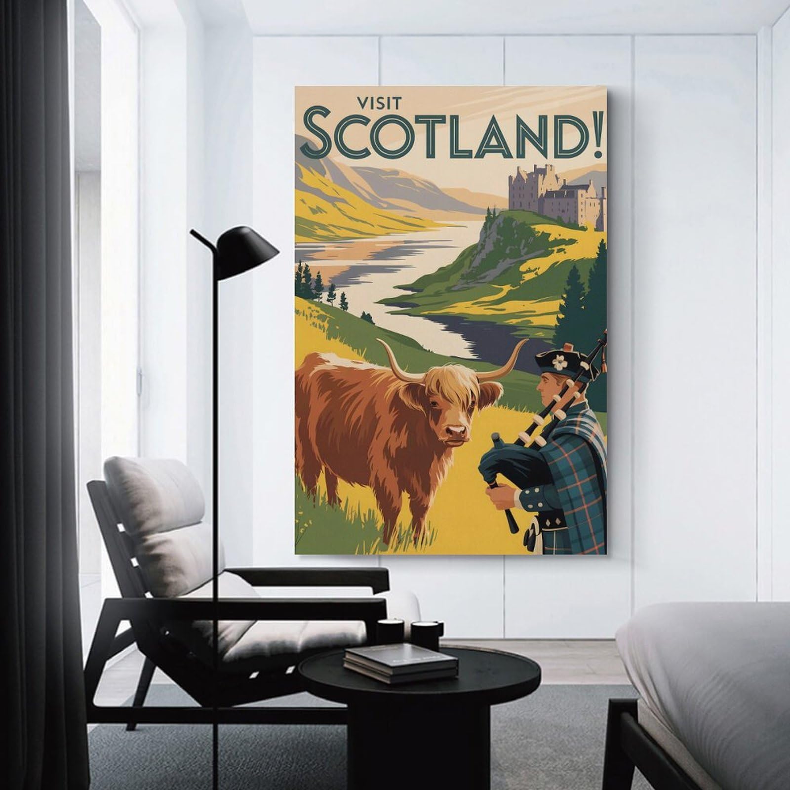 Junmoney Visit Scotland Vintage Travel Wall Decor Canvas Print, 20x30inch(50x75cm), for Living Room, Bedroom Or Home Office, Home Decor Gift with Stylish Appeal