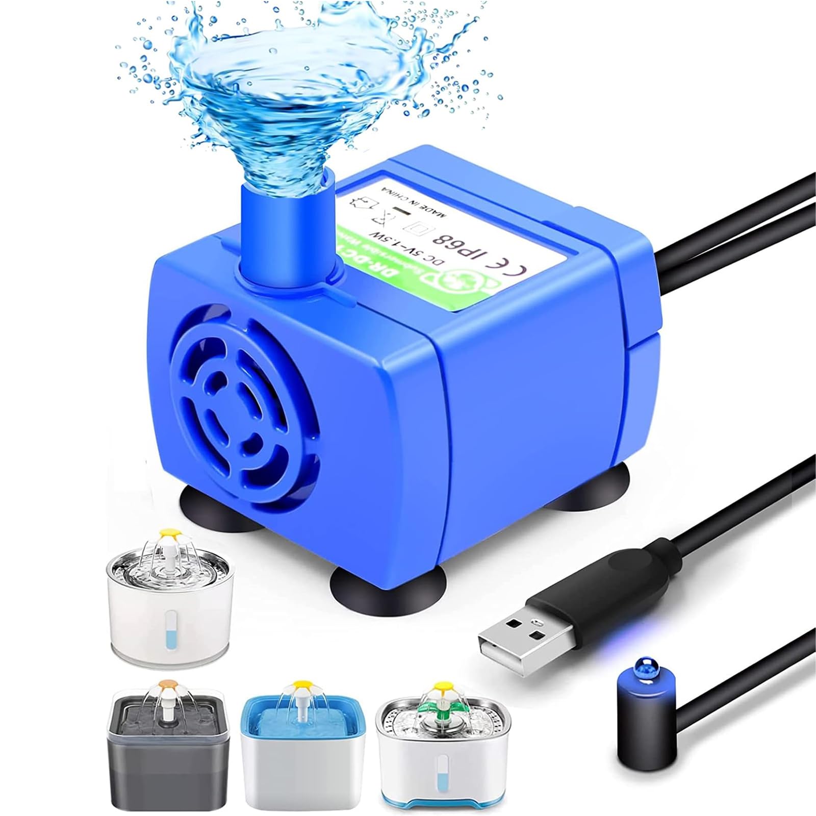 Bomba De Fuente De Agua para Mascotas, Bomba De Repuesto UNISOPH para Fuente De Gato De Flores Bomba De Agua Sumergible Motor De Bajo Consumo Ultra Silencioso