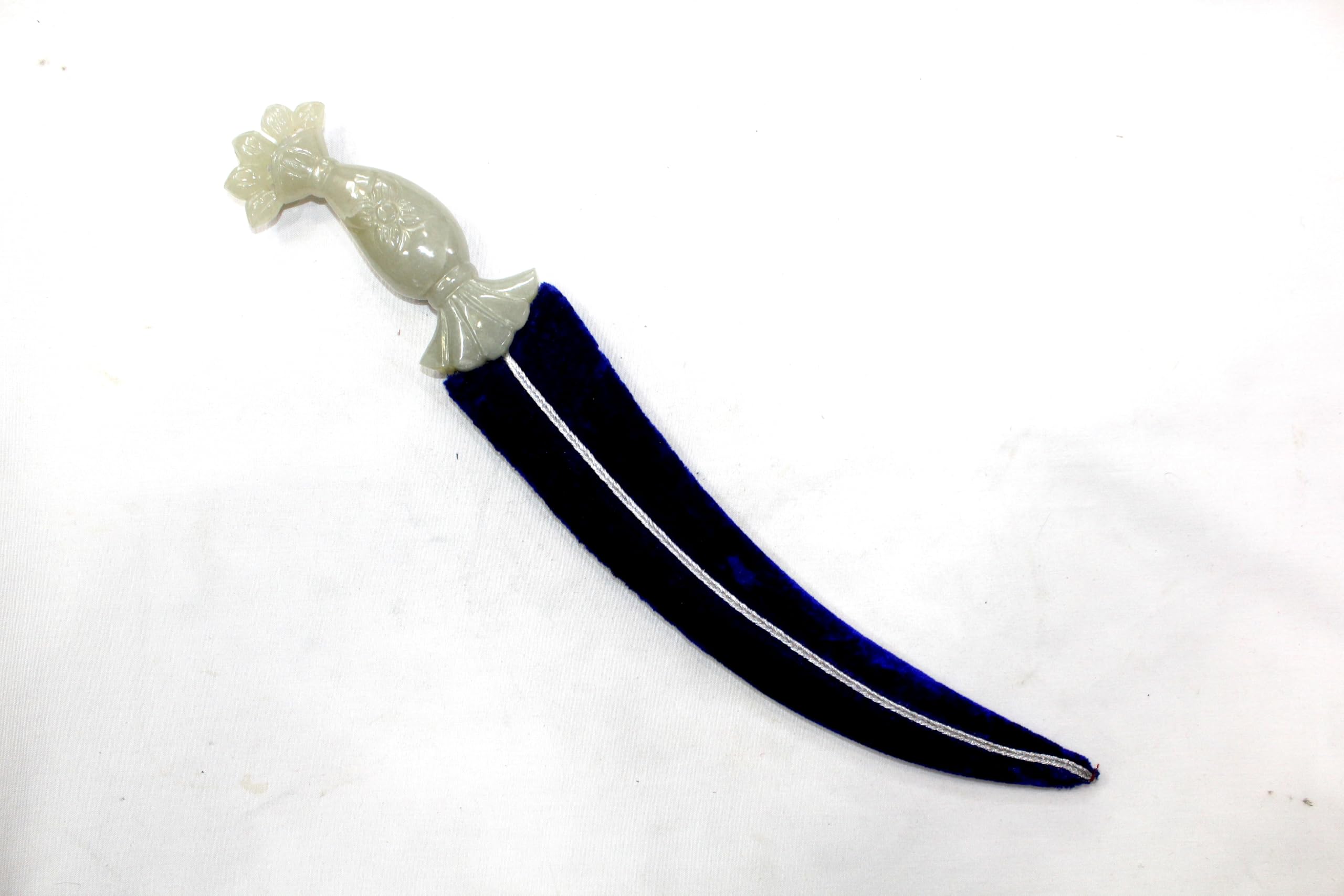 Rajasthan Gems Dagger Knife Damascus Steel Blade Silver Koftgari Natural Green Jade Handle E841