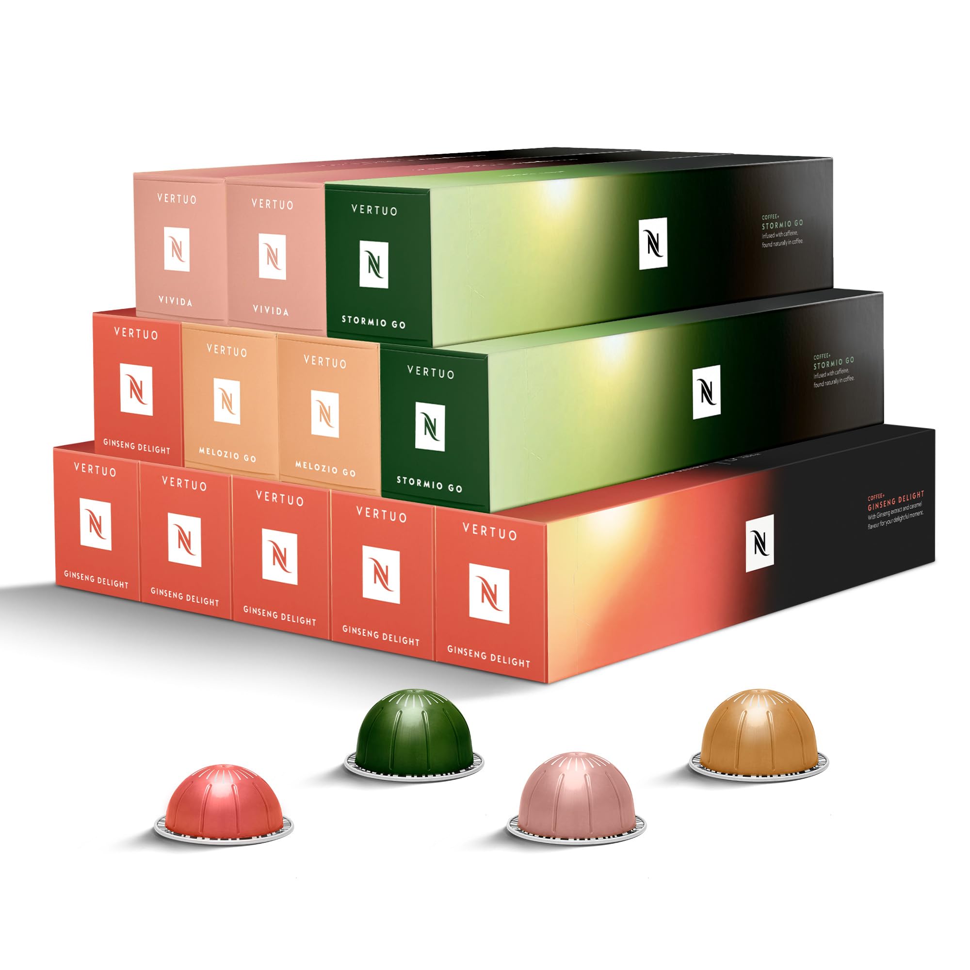 CAPSULE NESPRESSO ORIGINALI - Selezione Caffè Ginseng&Coffee+ da 120 Capsule Nespresso Caffè, Linea Vertuo, Intensità da 6 a 8 (su 12), con caffè Coffee+ con più caffeina, Double Espresso, Mug