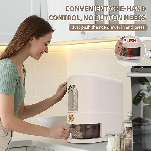 Miniatura 2 de Dispensador de arroz, recipiente de arroz de 12 libras con taza medidora, caja fresca incorporada, dispensador de cereales a prueba de humedad con