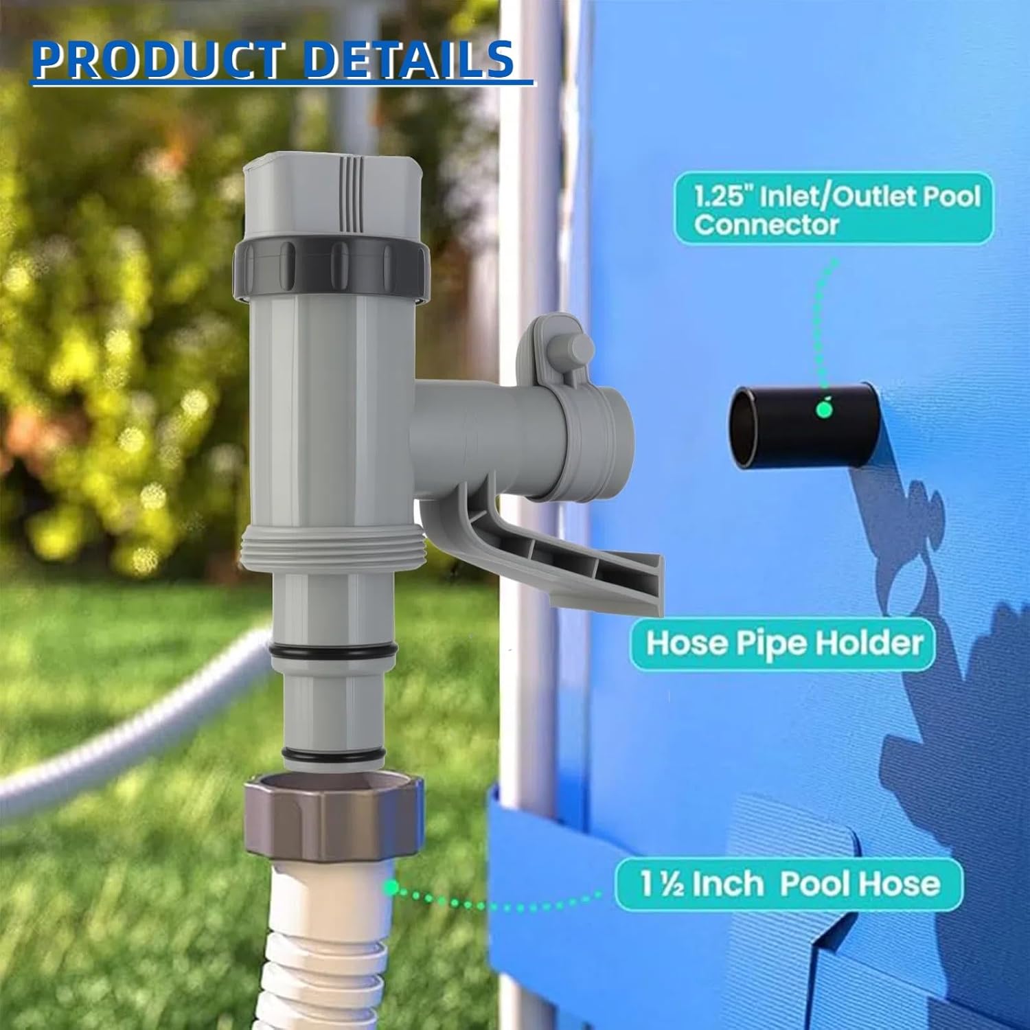 Plunger Valve for Above Ground Swimming Pool, Pool Replacement Parts with On-Off Valve, Pool Hose Adapter and Pool Pipe Holder, Pool Pump Parts, Above Ground Pool Accessories (Pipe Holder-2)