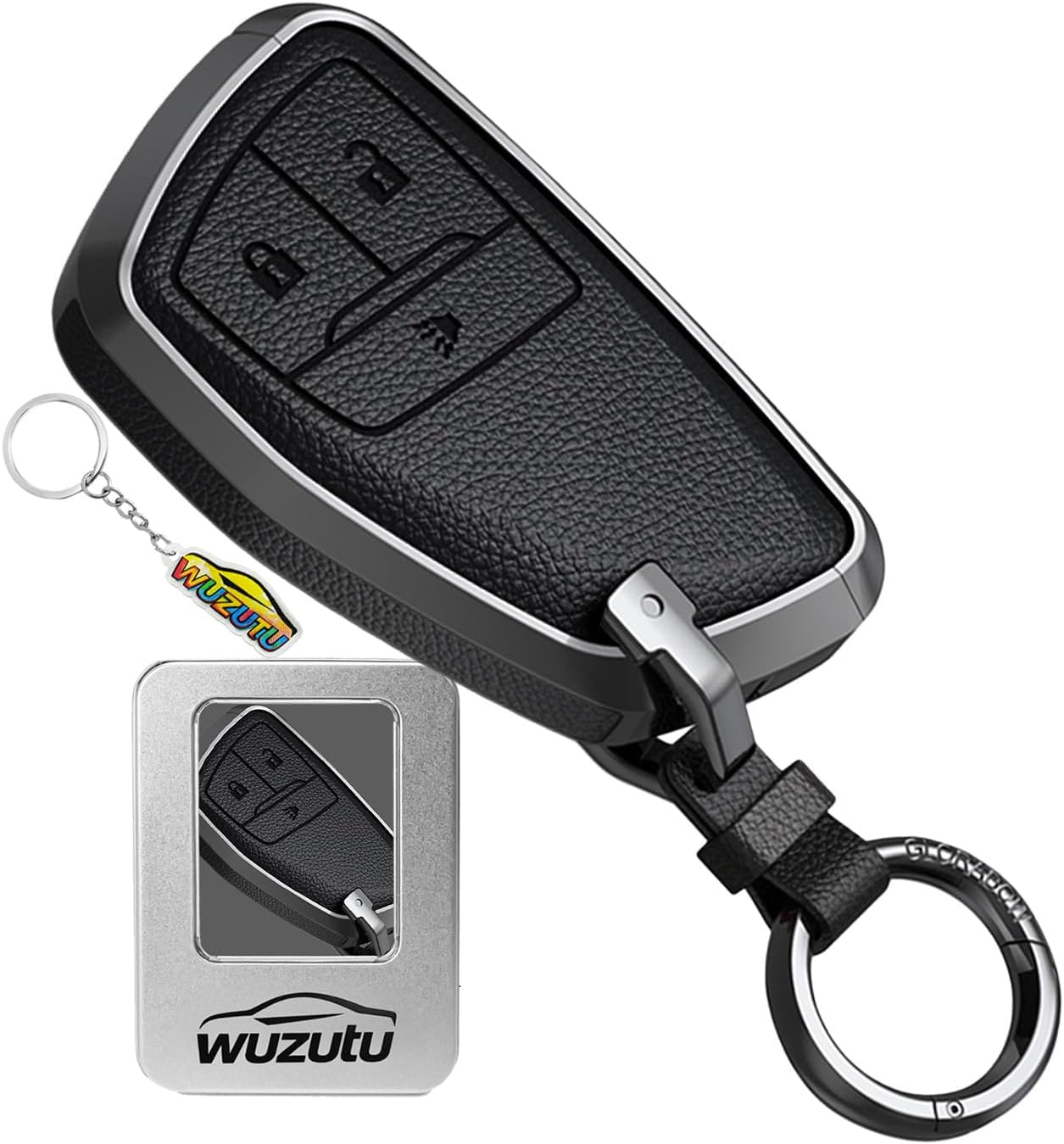 Metal Case Key Case Key Case Compatible with Buick Envision for Chevy Suburban Tahoe Equinox 2023 2024 2025 Key Box Key Ring Smart Remote Accessories 3 Buttons Black