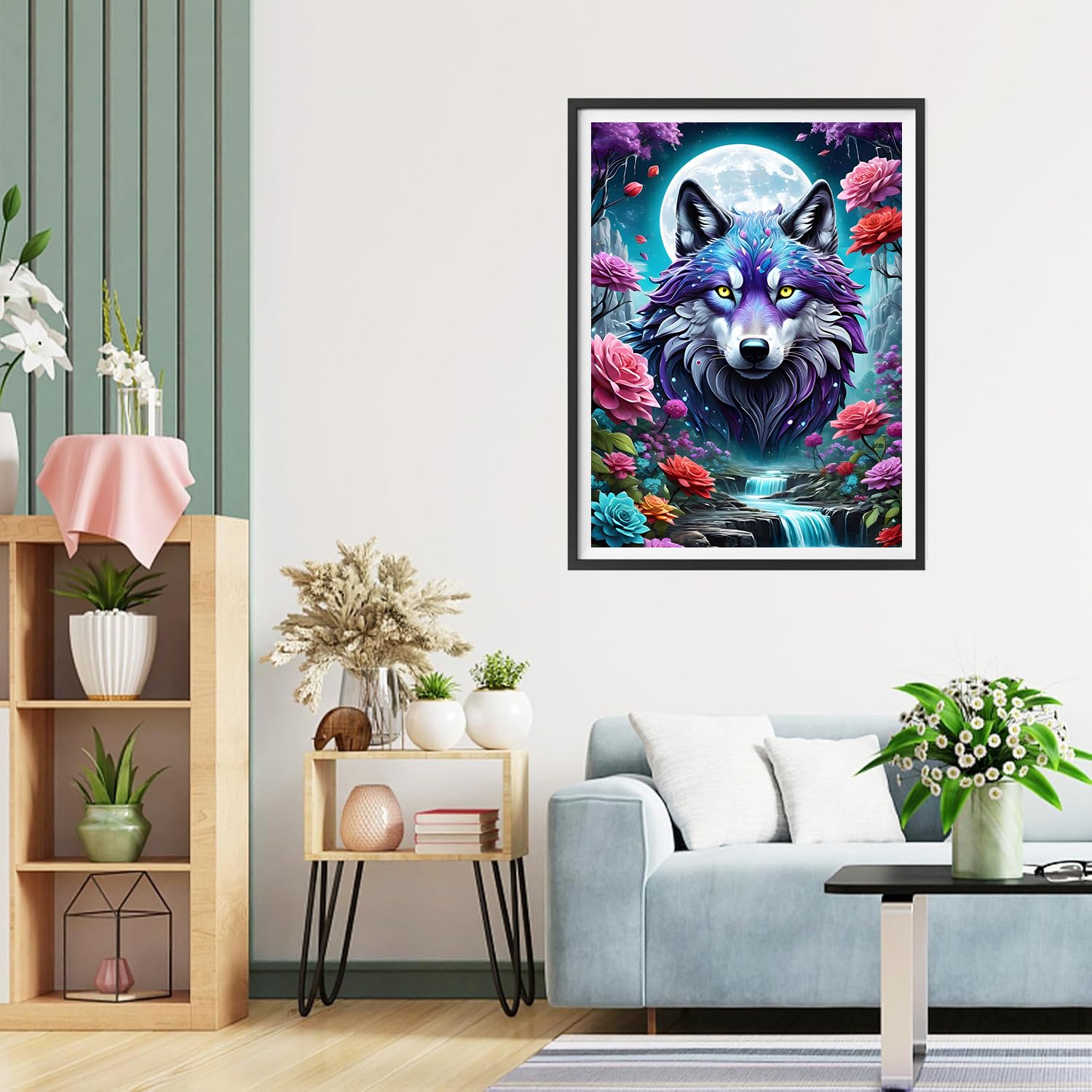 QQYRHN 5D fantasie wolven diamond painting kit voor volwassenen beginners ijs en vuur diamant kunst kits volledige doe-het-zelf droomland diamantborduurset perfect voor ontspanning en decoratie 30 x