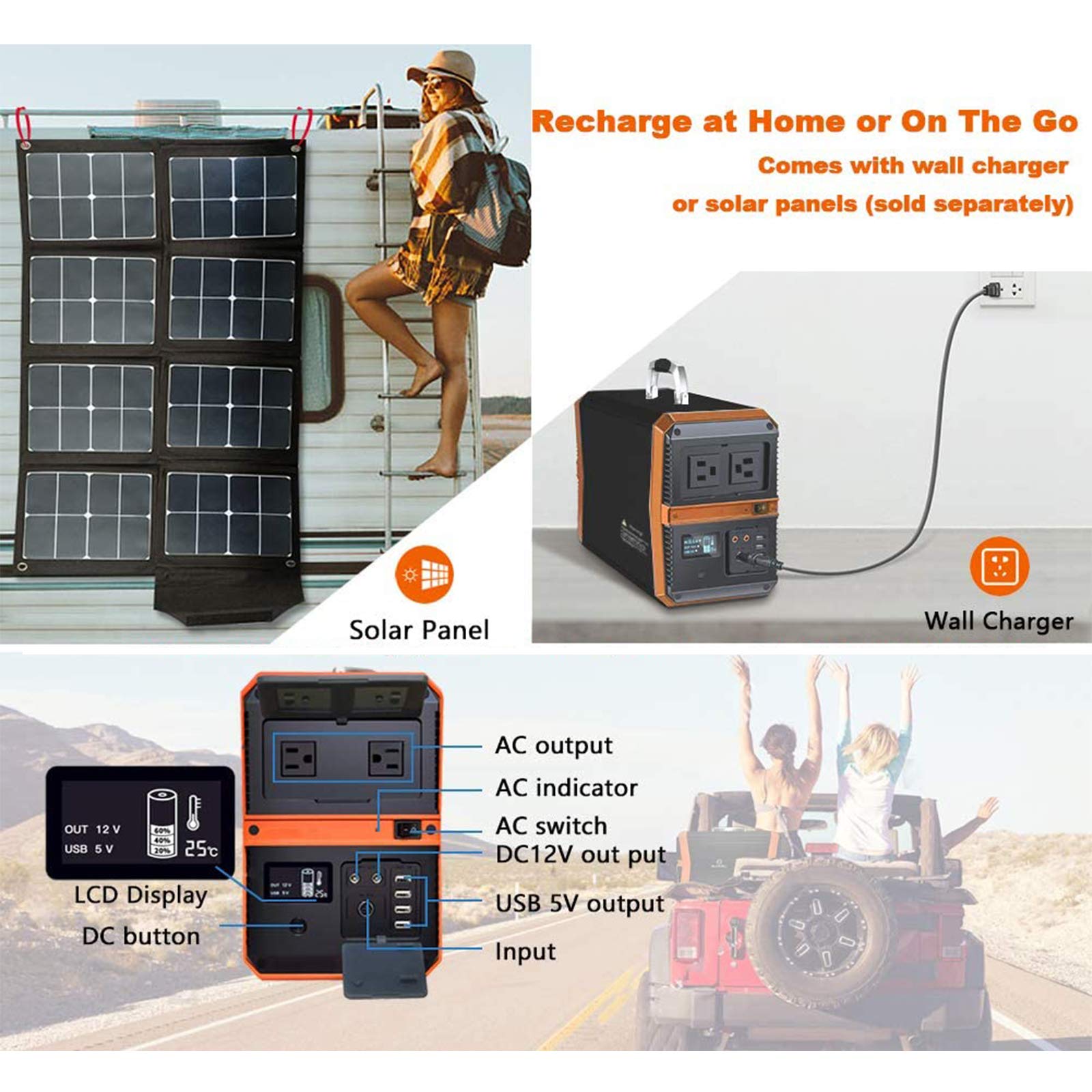 TGHY 273000mAh Accumulatore Energia Portatile 1000w Ricaricabile da Pannello Solare/Presa a Muro/Auto Uscita AC da 2000W di Picco/Uscita USB 15W/12V DC per CP.AP Campo Viaggio