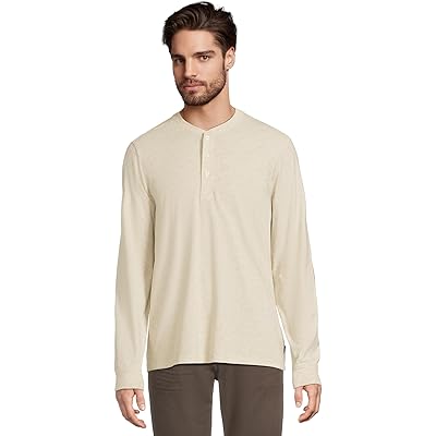 Мужская рубашка L.L.Bean Performance Pima Henley Long Sleeve oyster tan heather