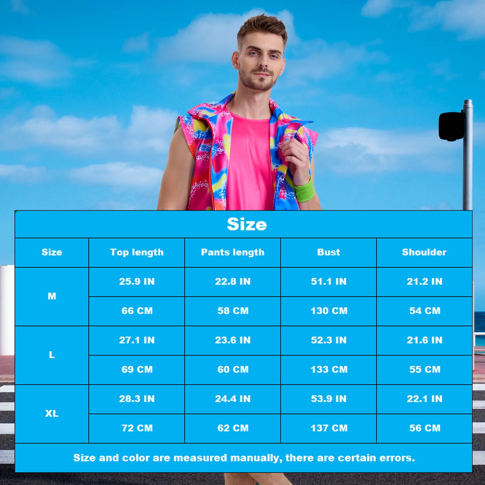 Traje de Los 80 para Fiesta Temática Masculina: Disfraz de Carnaval para Ken - Traje de Neón, Ropa Deportiva para Adultos