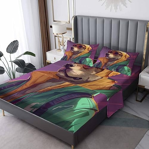 Sábanas para perros tamaño King divididas para cama ajustable, divertidas sábanas de animales, sábanas estampadas y juego de 5 piezas, microfibra