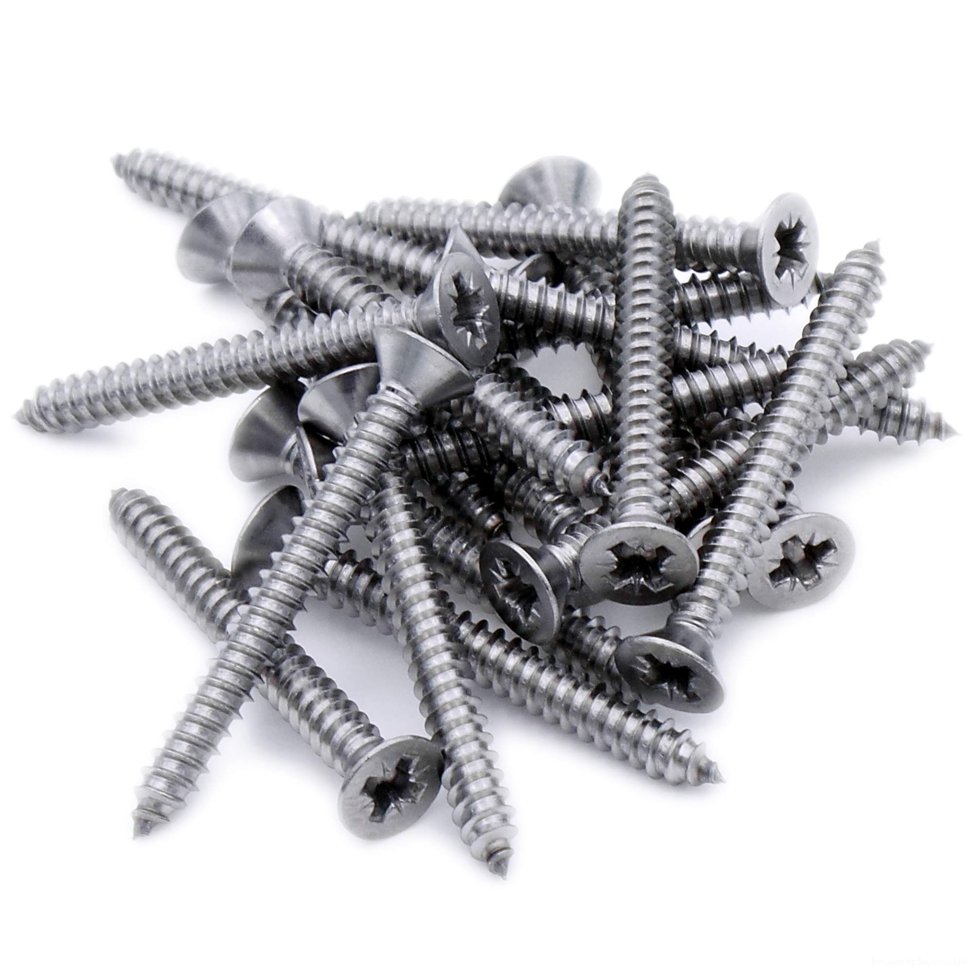 Singularity Supplies Silver No.7 X 1 (3.9Mm X 25Mm) Pozi Countersunk Self-Tapping Screw - Stainless Steel (A2) (Pack Of 20)