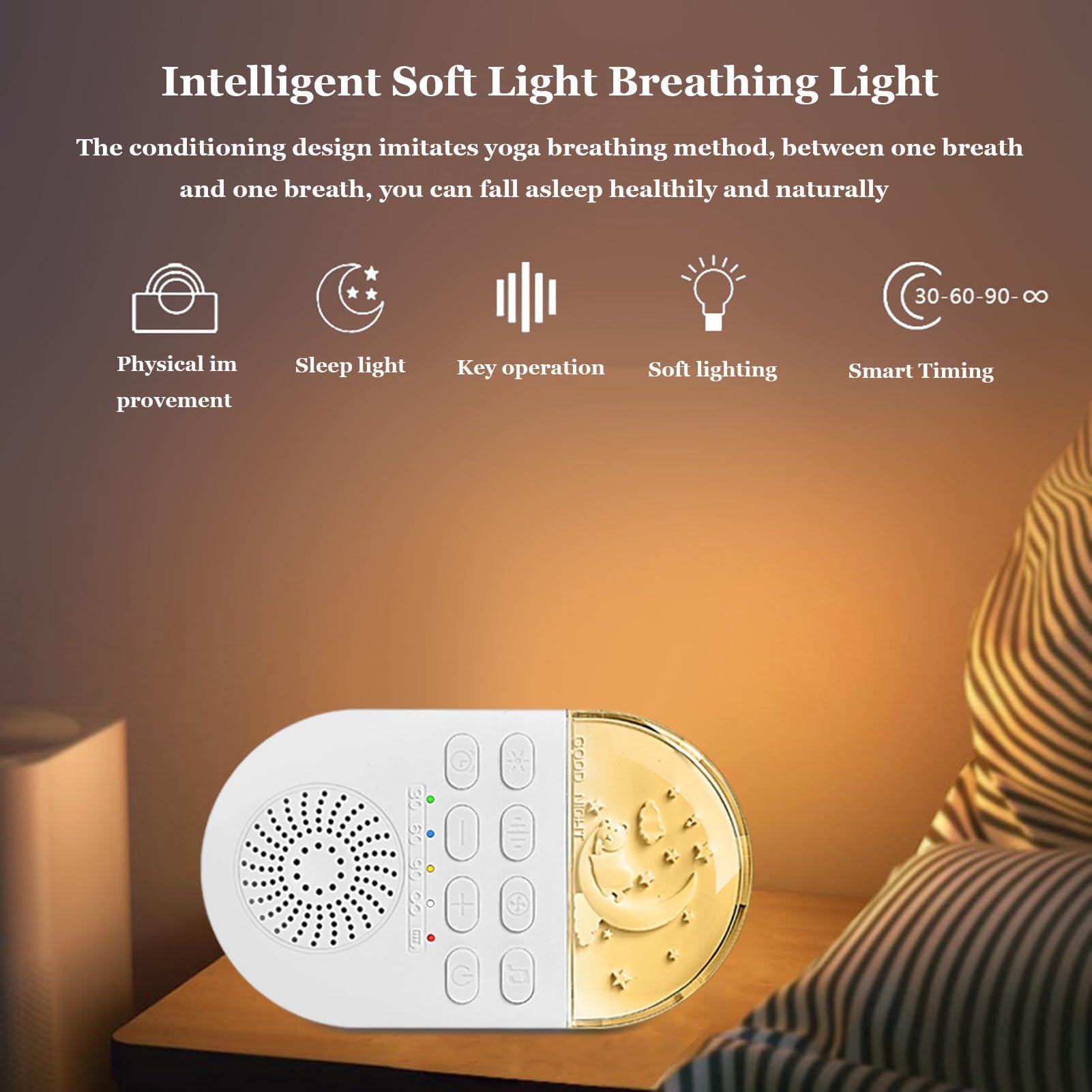 Máquina de sueño con Ruido Blanco, portátil, para bebés, con luz de respiración Suave Inteligente y Recargable por USB.