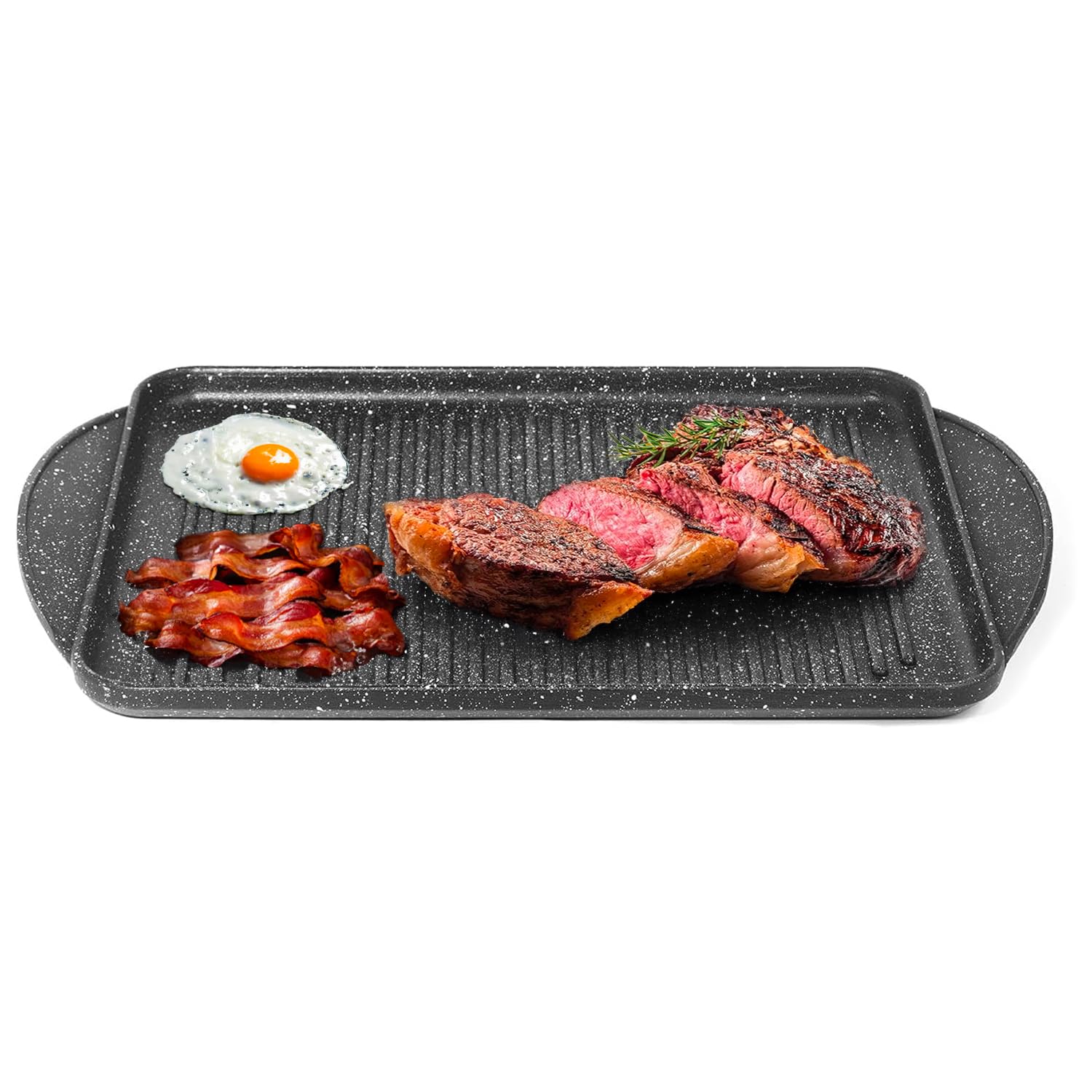 Avilia Bistecchiera Antiaderente per Induzione in Alluminio - Plancia Grill Rettangolare 37x28cm per Verdure, Bistecche e Pesce, Cottura Salutare e Uniforme