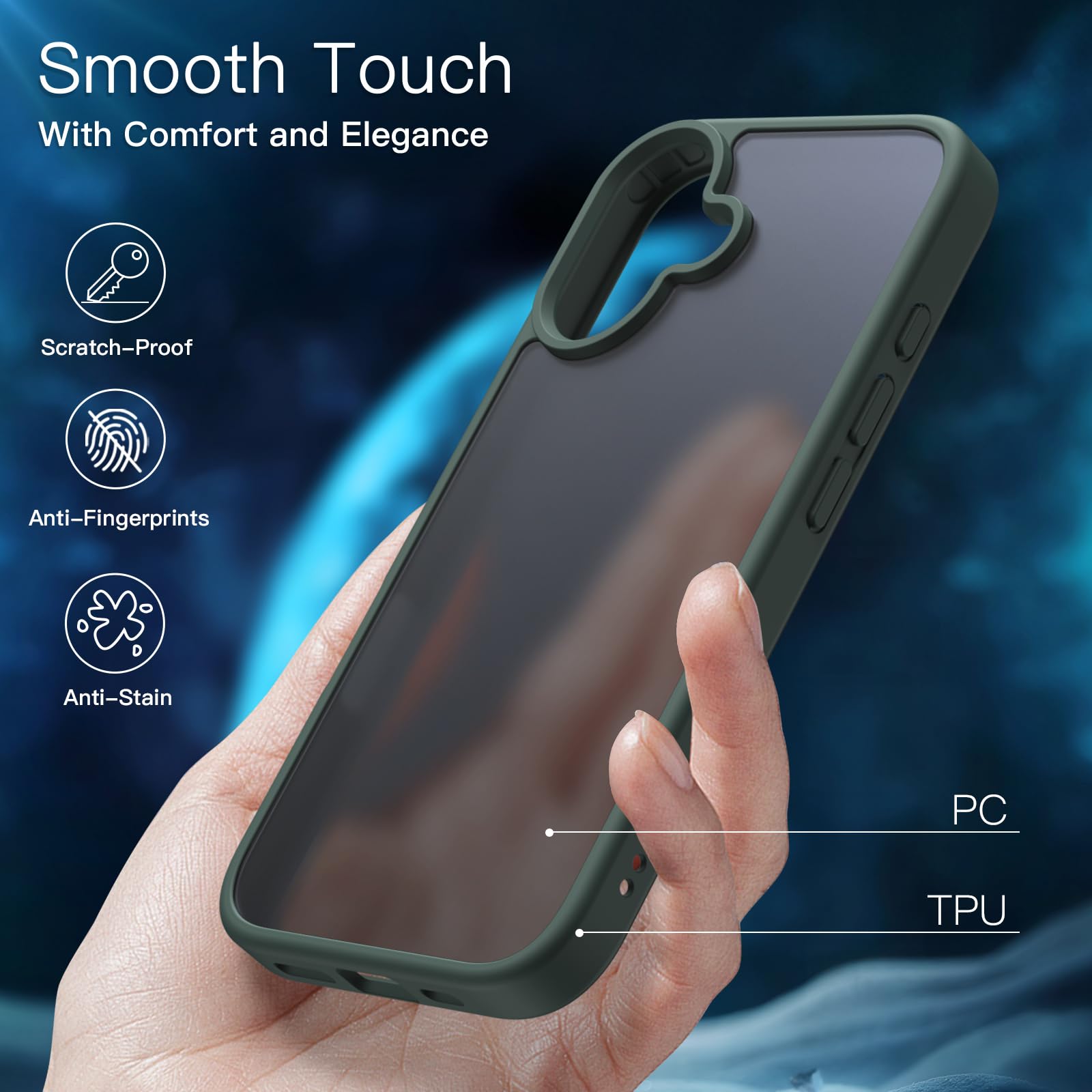 JETech 5 in 1 Matte Case for iPhone 16 6.1-Inch with 2-Pack Each Tempered Glass Screen Protector and Camera Lens Protector - Image 4