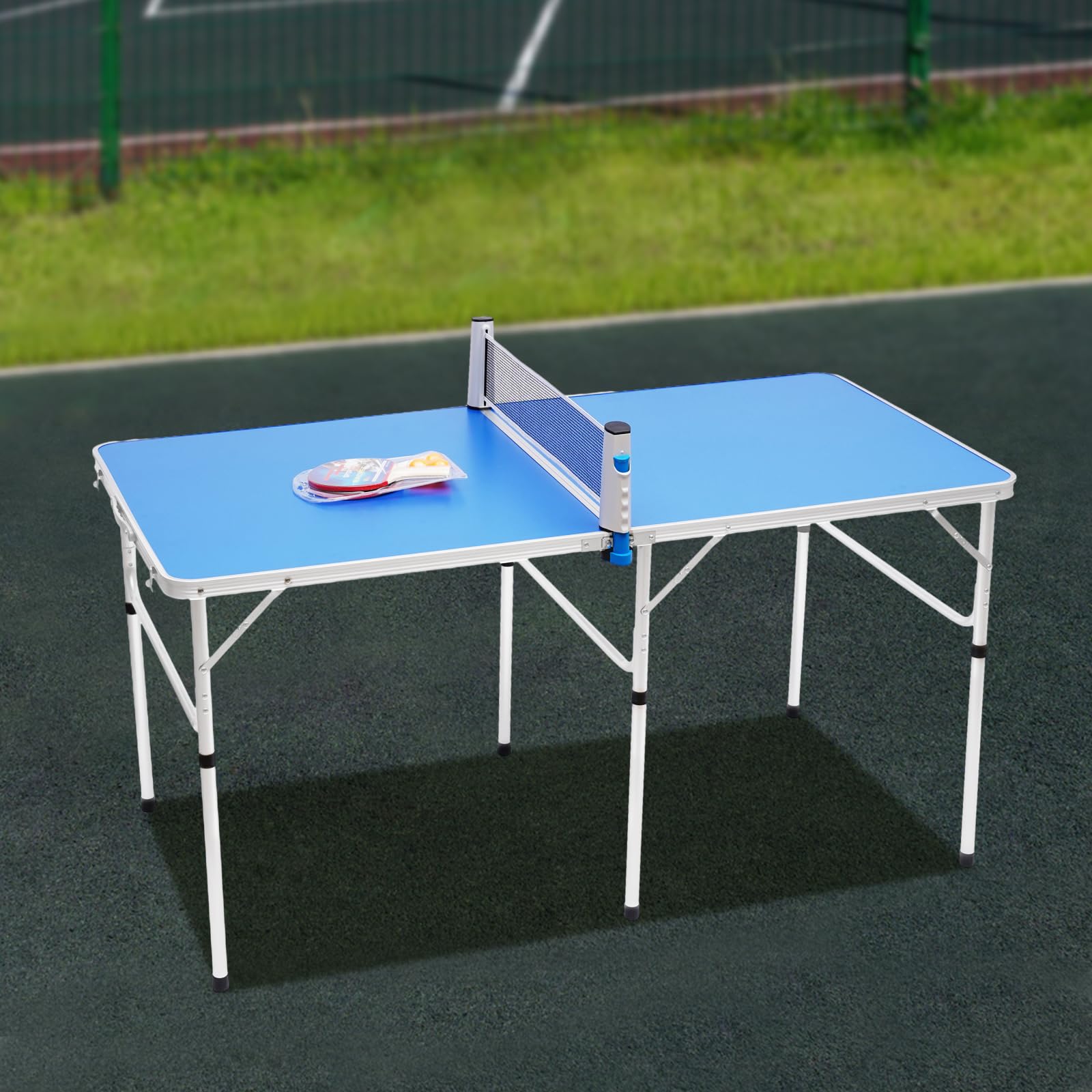 Midsize Tischtennisplatte, Faltbar Tischtennistisch, mit Tischtennis Netz, 2 Schläger, 3 Bälle, für Indoor & Outdoor Spiele, 152X76X76cm