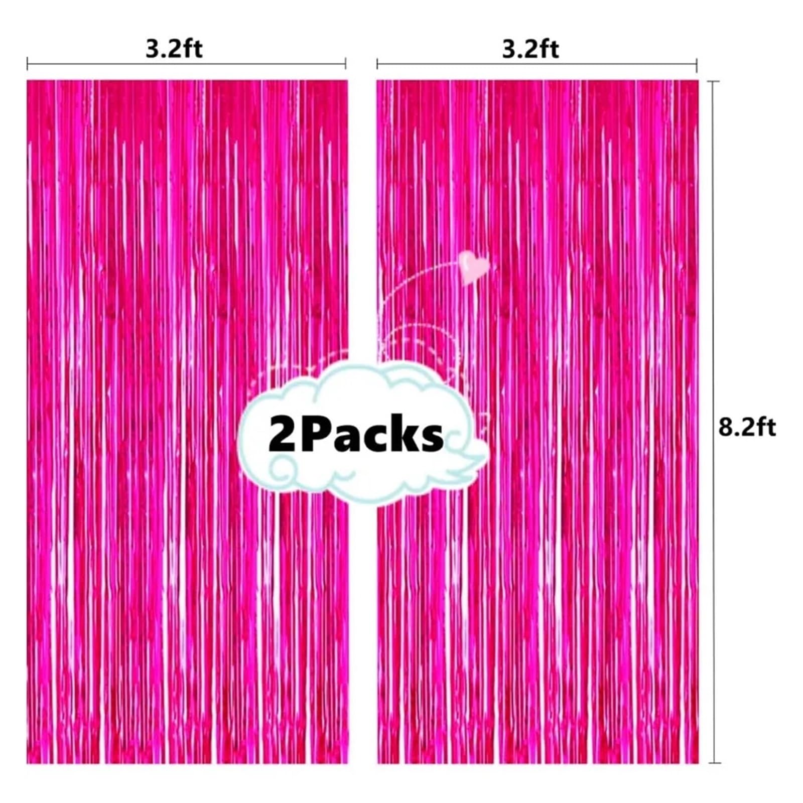 Rideau Métallique Tinsel Lot de 2 Rideaux à Franges en Feuille d'aluminium métallisé Rose Vif Brillant de 3,2 Pieds x 8,2 Pieds for Toile de Fond de photomaton