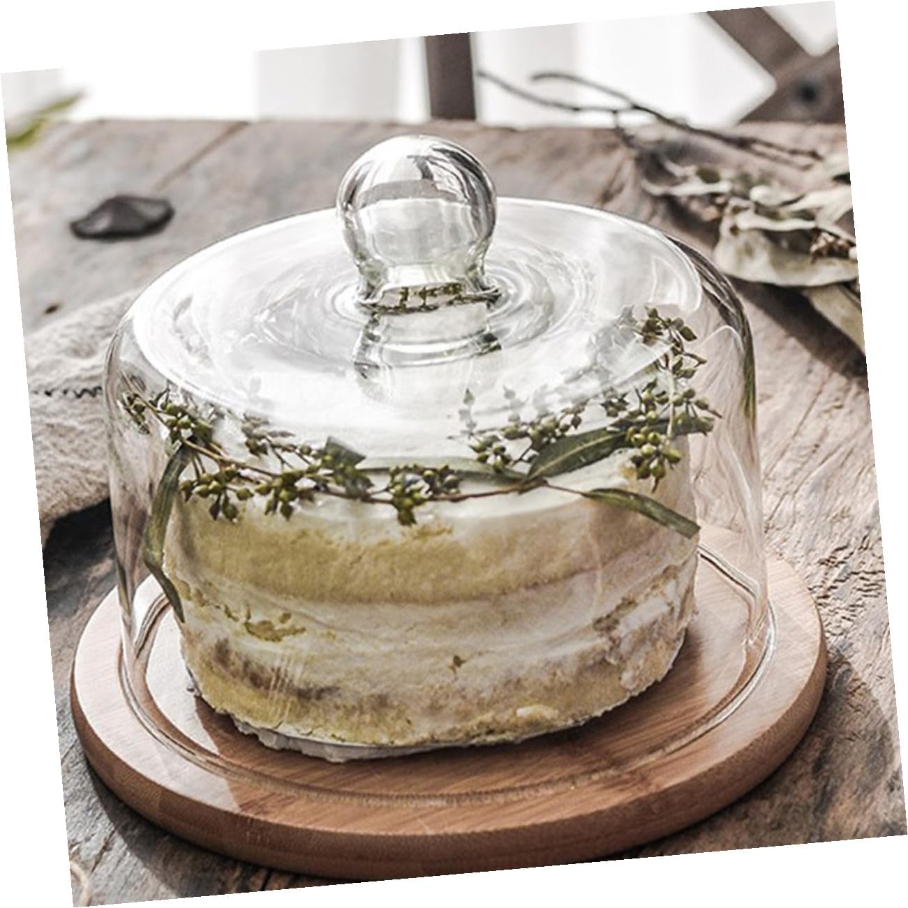 Glass Cake Cover with Large Tray, Food Protecting Dome for Dessert Display and Dust Preservation, Household Glass Food Cover for Pastry and Bread Serving