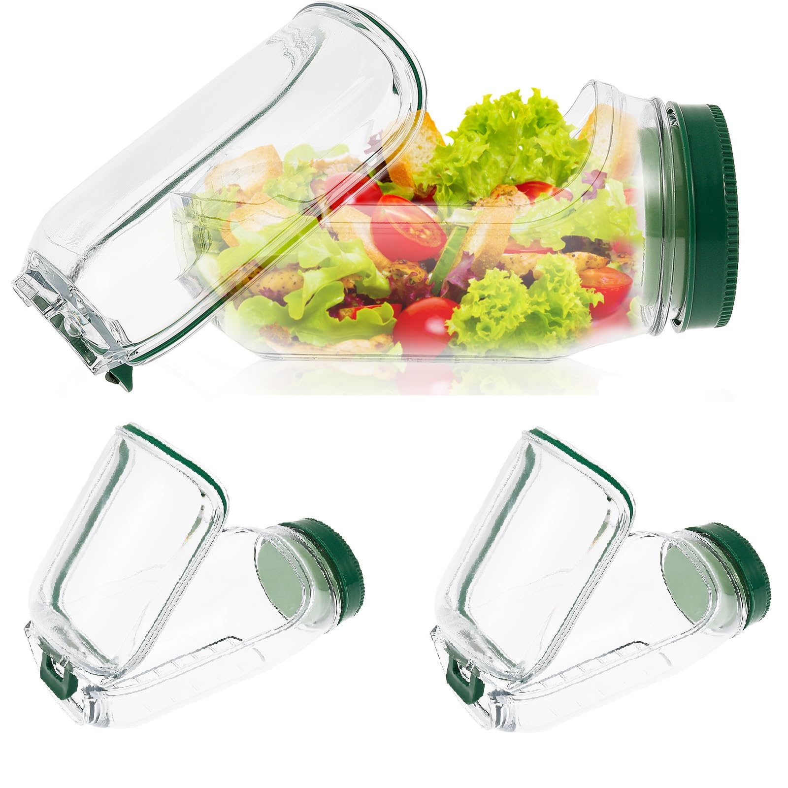 Yunyouc Green 3Pcs 3Pcs Salad Pod Container, Vertical Layering Salad Pod, Built-In Bowl Design, Plastic Interval Salads Box With Leak Proof Sauce Dressing Case, Dishwasher Safe, Fresh Salads Storage For Lunch, Fruit