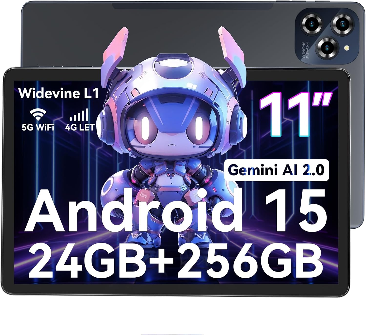 W90 Gaming Tablet 11 Zoll Android 15, 24GB RAM 256GB ROM (2TB erweiterbar), 4G Dual SIM, 8000mAh Akku, 18W Schnellladung, Octa-Core, Widevine L1, TÜV-Zertifiziert