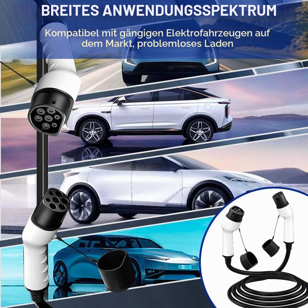 Typ 2 Ladekabel EV Ladegerät 16A 11kW 3 Phase EV Charger mit IP54, IEC-62196-2 geeignet für Allen Typ-2-Modellen Kompatibel Elektroautos (3M 220V)