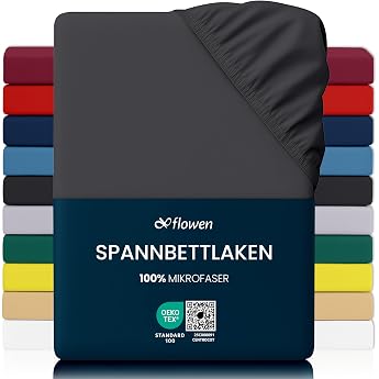 Flowen Fitted Sheet, 120 x 190 cm, Microfibre Fitted Sheet Dark Grey for Bed, Breathable, Hypoallergenic Bed Sheet, Anti-Mite