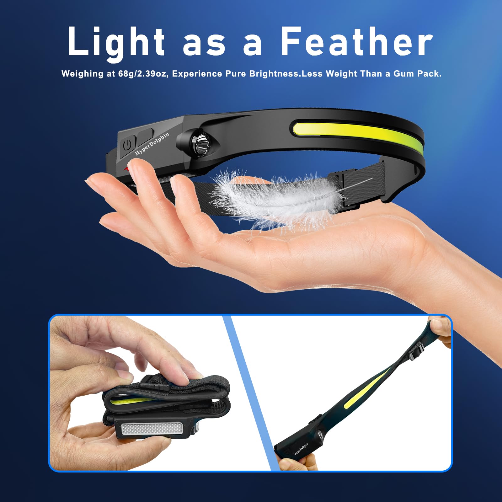 Linterna frontal LED recargable, 500 lúmenes, impermeable, haz ancho de 230°, USB-C ligero, cómodo y largo tiempo de funcionamiento, perfecto para camping, senderismo, correr, pesca, reparaciones y