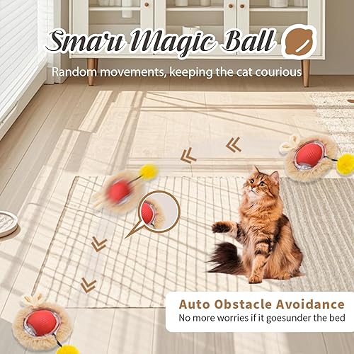 Miniatura 5 de Tapete interactivo de actividad para gatos de 28 pulgadas con bola rodante automática, sistema de búsqueda de juego, recargable por USB, no tóxico,