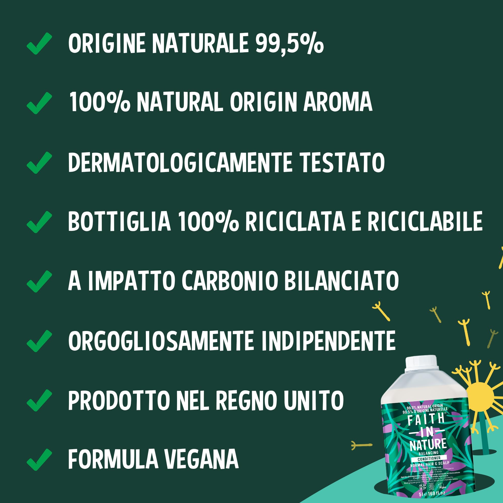 Faith In Nature Balsamo Naturale Lavanda e Geranio, Equilibrante per Capelli e Cuoio Capelluto Normali, Vegano e Cruelty Free, Senza SLS, Siliconi o Parabeni, Confezione Ricarica 5L