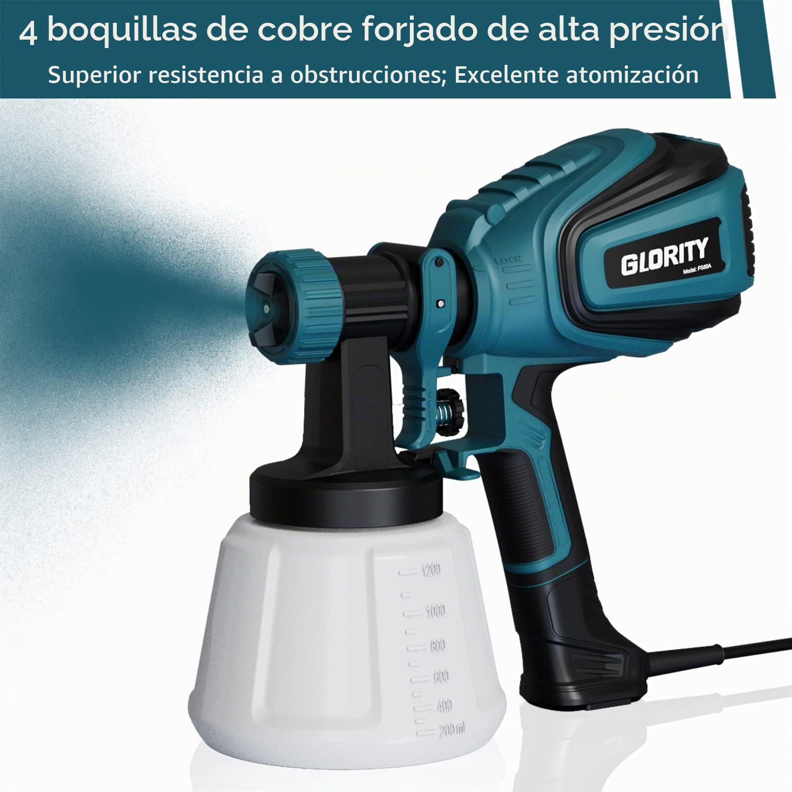 Pulverizador de Pintura, Pistola de pulverización HVLP de 700 W con Juntas de Limpieza y soplado, 4 boquillas y 3 Patrones, fácil de Limpiar, para Muebles, armarios, Vallas, Paredes, Puertas,