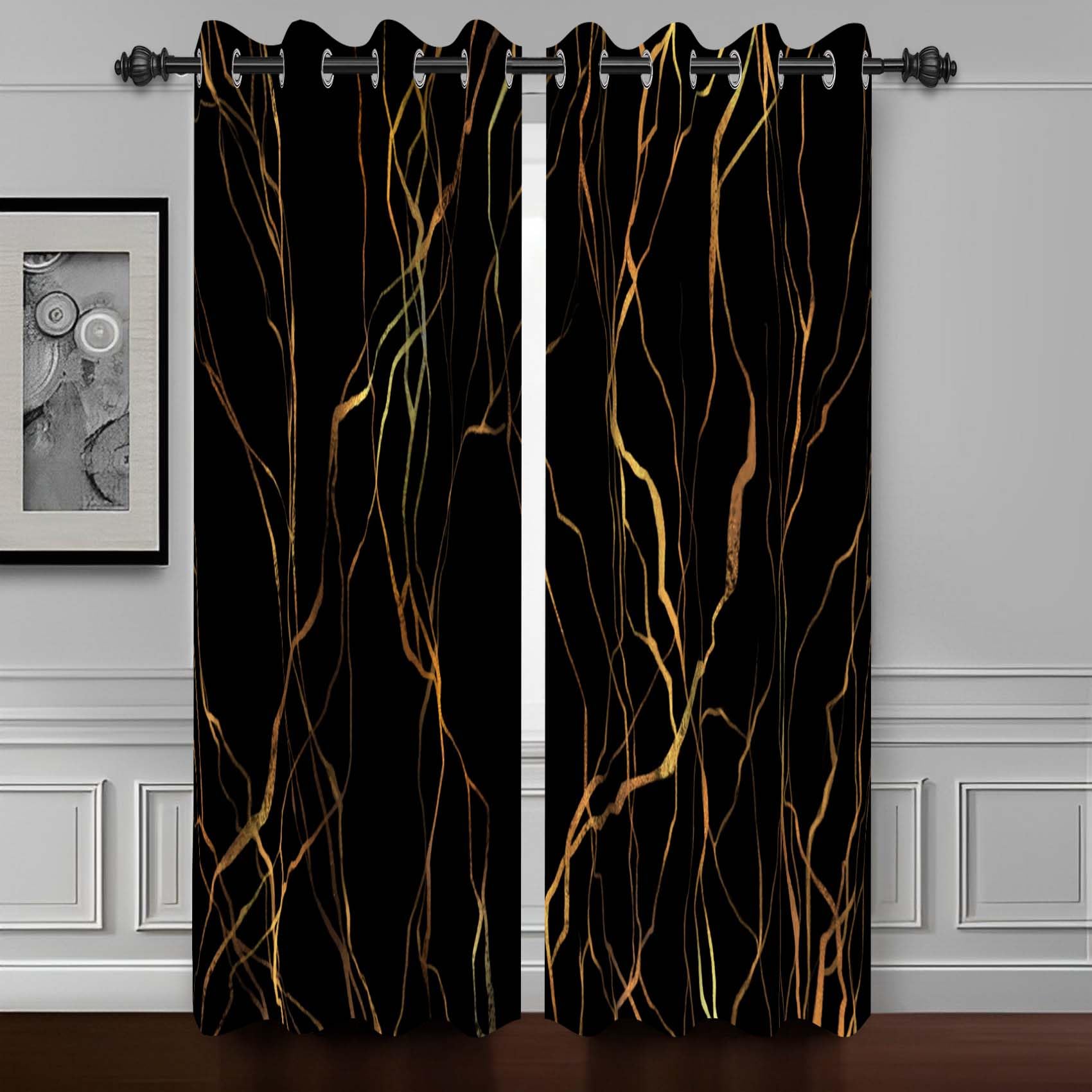 Rideaux marbre doré et noir occultants de salon 53x183cm pour chambre moderne