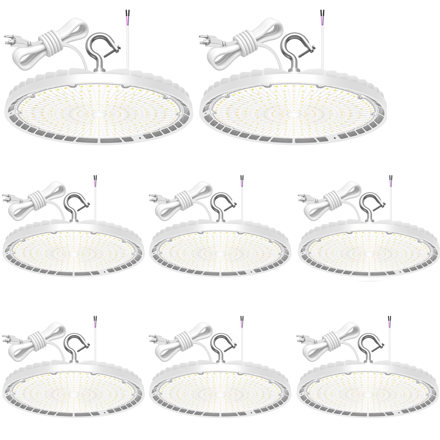 8 Pack LED High Bay Light 150W 120W 90W Adjustable UFO Lights 4500K 5000K 5700K Tunable Dimmable High