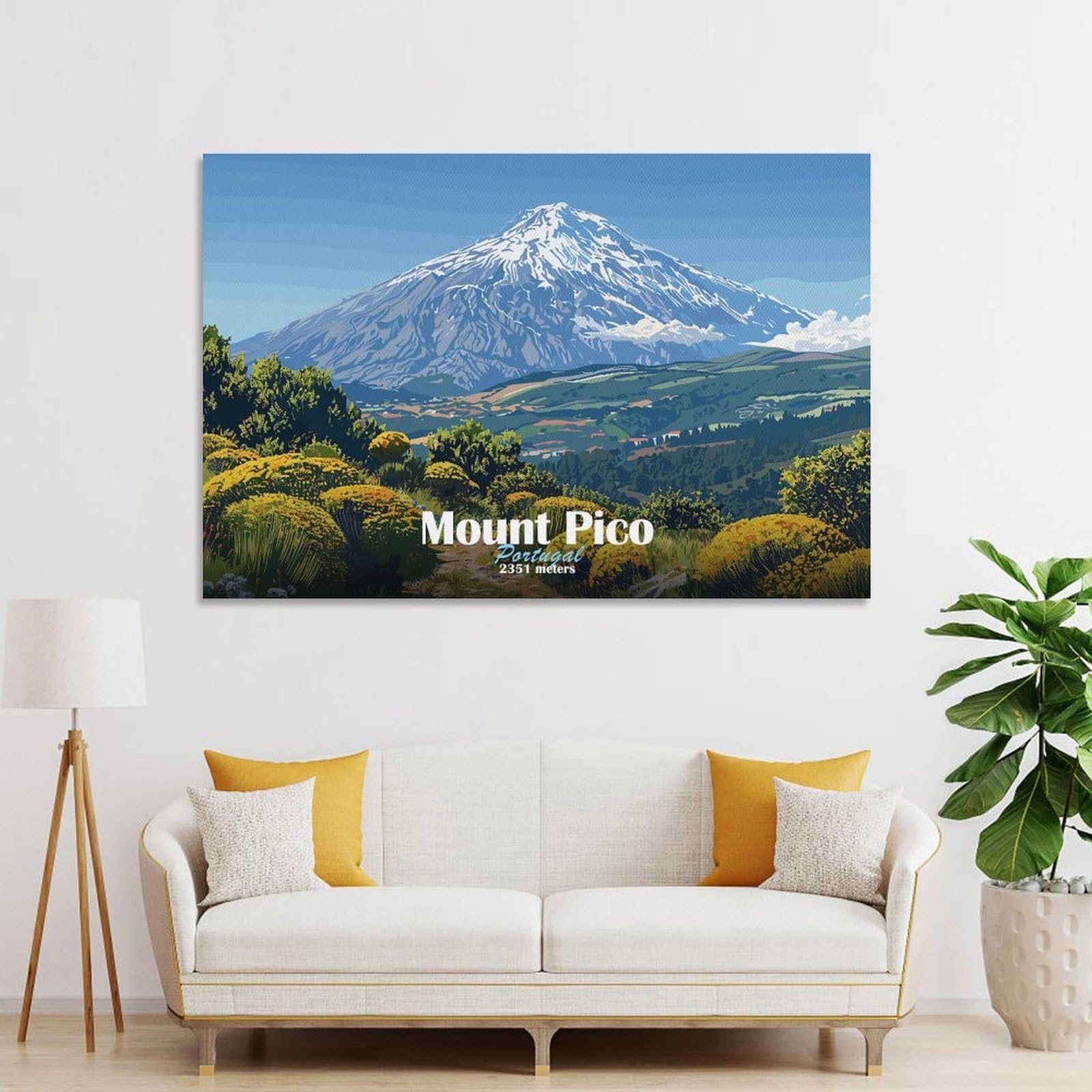 Junmoney Mount Pico, Portugal Wall Art Print 20x30inch(50x75cm), for Hallway, Entryway Or Landing, A Neat Decor Update for Hallways, for Everyday Interiors